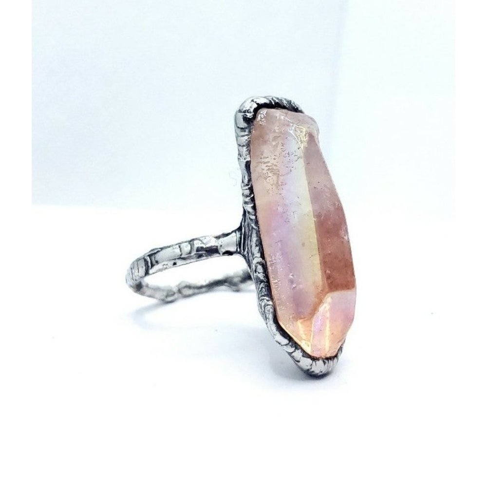 Trade w Christine 🐉 Hand Crafted Pink Aura Quartz Crystal Stainless steel ring - Picture 8 of 12
